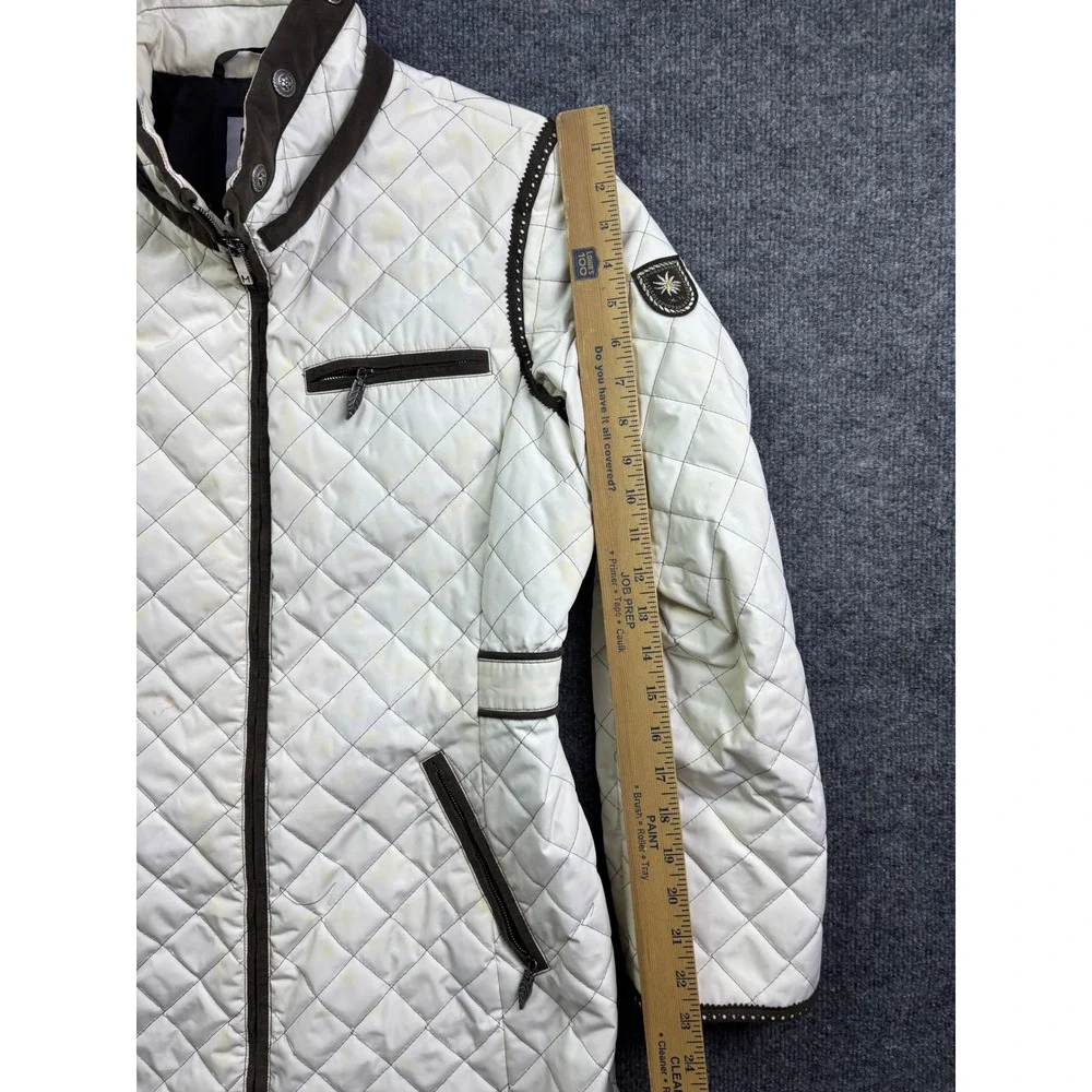 Miller‎ Quilted Longline Jacket Womens Size S White Brown Equestrian Full Zip